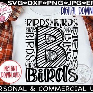 Ptaki Typografia SVG, Ptaki Piłka nożna SVG, Ptaki softball SVG, Ptaki SVG, Ptaki cheer SVG, Go Birds SVG, Ptaki Szkolny Duch, Ptaki Maskotka