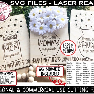 Flores para a mamãe SVG, Flores para a mamãe svg glowforge, Escolhido para a mamãe svg, Arquivo a laser de flores para a mamãe, Suporte de flores para o dia das mães
