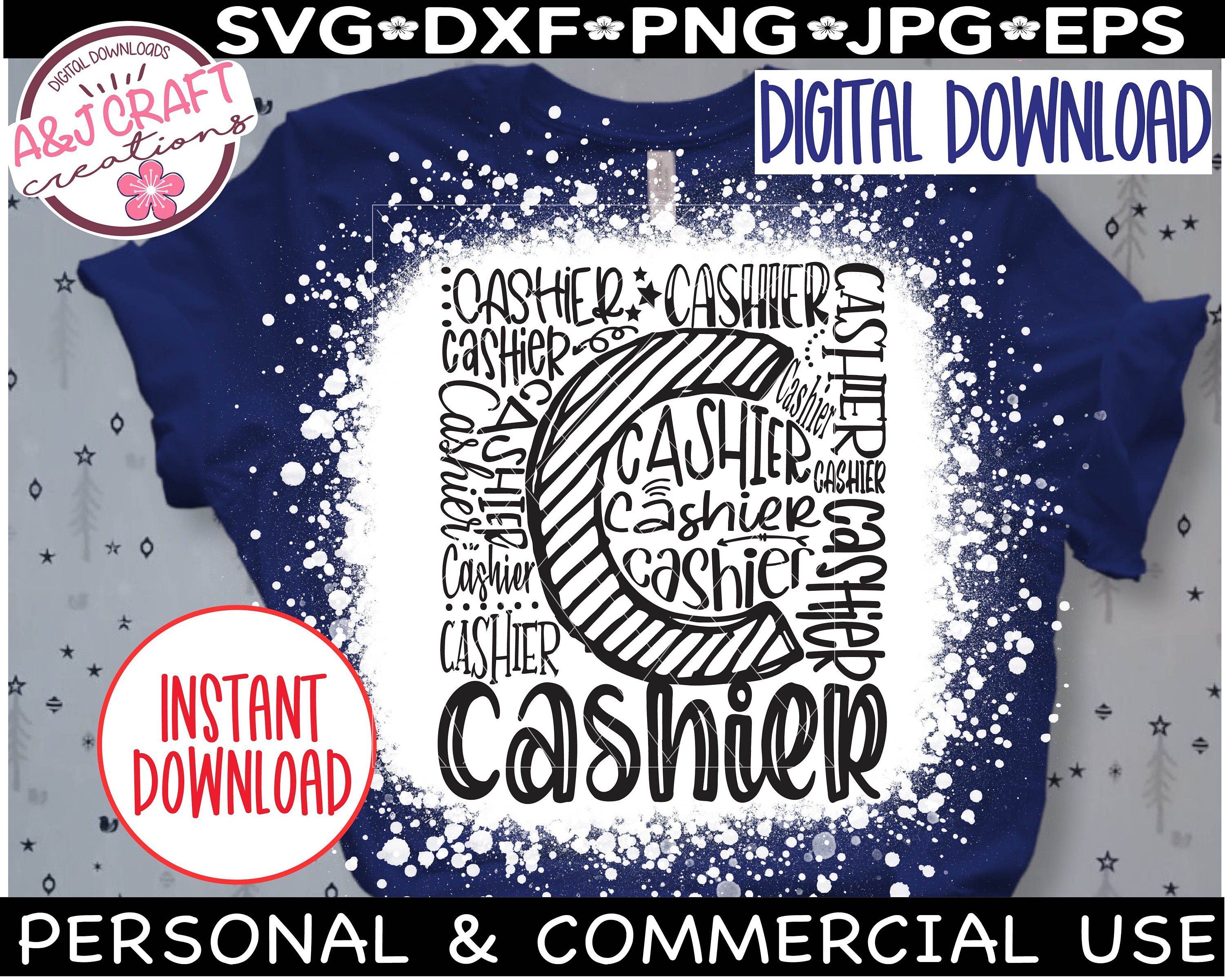 Cashier Typography SVG, Essential Worker Apparel Design (digital ...