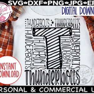 Thunderbolts SVG, Thunderbolts Football svg, Thunderbolts Baseball, typography svg, Thunderbolts shirt, School Mascot, School Spirit Shirt