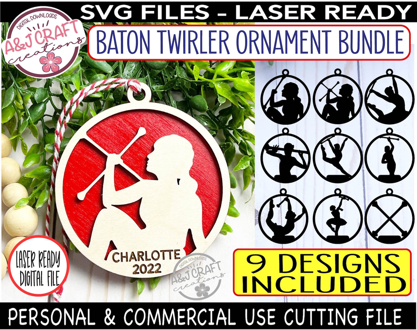 Twirler Baton Ornament Bundle SVG Baton Twirling Christmas - Etsy