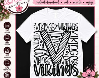 Vikings Team Mascot Typography SVG, School Spirit - Cheer, Football, Baseball, Soccer (Digital Download)