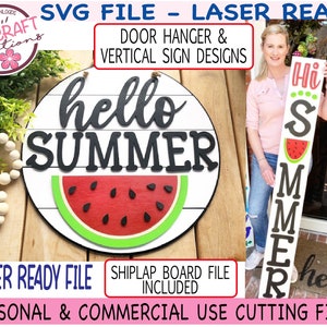 Summer Vertical Sign SVG, 2 Sign BUNDLE, Hello Summer Watermelon svg, DIGITAL, Laser Ready File, Summer Porch Sign svg, Shiplap Circle svg