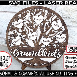 Svg de signe d'arbre de petits-enfants, fichier laser d'arbre généalogique svg, arbre de vie SVG, svg de notre arbre généalogique, plaque d'arbre généalogique, fichier prêt pour le laser Glowforge