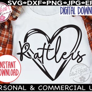 Rattlers heart SVG, Rattlers Football, Rattlers Baseball, typography svg, School Team Mascot, School Spirit, Go Rattlers, Rattlers Cheer
