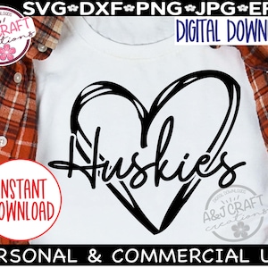 Cuore degli HUSKIES in formato SVG, simbolo del football degli Huskies in formato SVG, simbolo della tipografia degli Huskies in formato SVG, mascotte della squadra degli Huskies in formato SVG, spirito scolastico degli Huskies, forza Huskies, tifo per gli Huskies