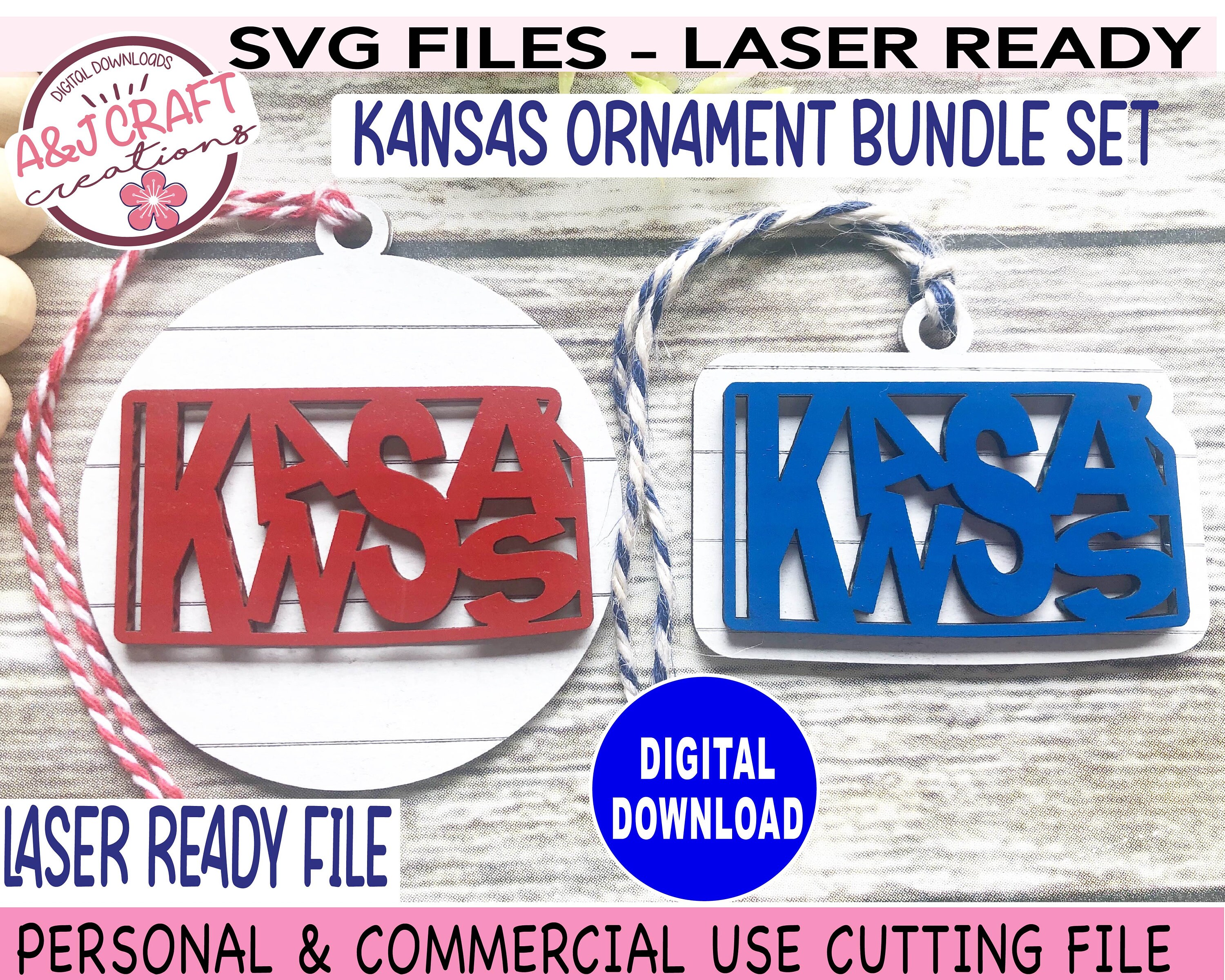 Kansas Ornament SVG BUNDLE Laser Ready File Kansas Word Art Etsy