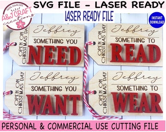 Something You Want Tags SVG, Something You Need, Something to Read tag SVG, Christmas Gift Tag Laser File, Want Need Wear Read tags