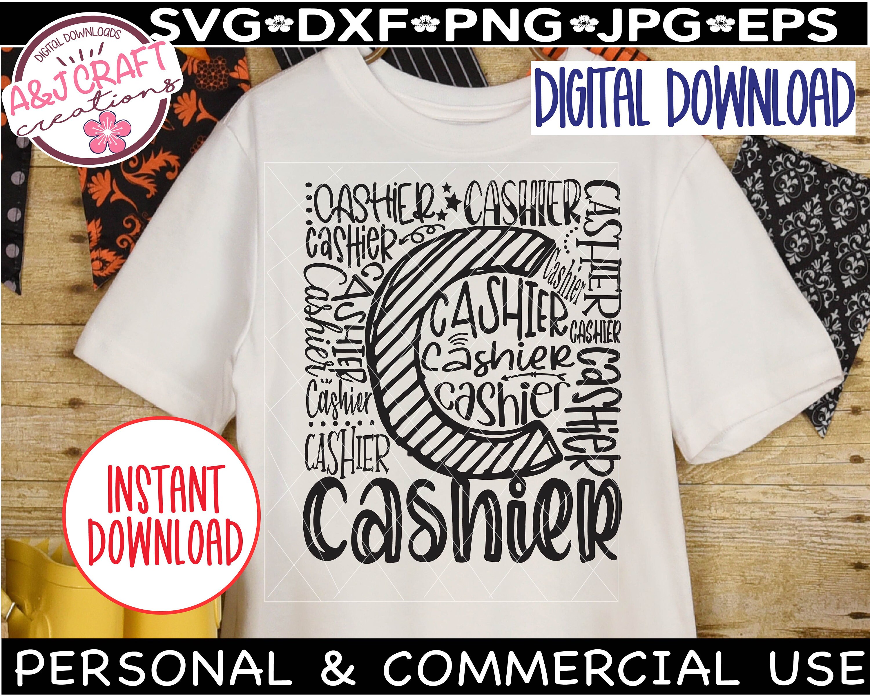 Cashier Typography SVG, Cashier T-shirt Svg, Essential Worker, Cashier ...