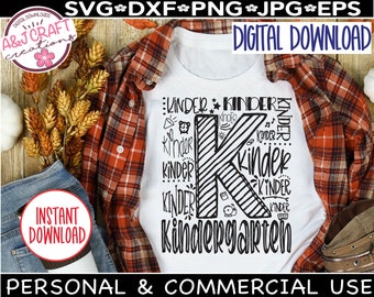 Kinder Kindergarten Typography SVG, Kinder School svg, Kinder digital, Kinder Teacher Shirt svg, New Kindergarten Teacher, Kinder Student