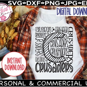 CRUSADERS SVG, Crusaders Basketball, Typografie, Crusaders Baseball, Crusaders Beachvolleyball, Crusaders Team Maskottchen, Crusaders Football, jubeln