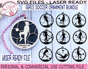 Girls Soccer Ornament SVG Bundle, Soccer Ornament Laser file, Soccer Laser File, Girl soccer svg, Sports Ornaments svg, Laser Ornament svg