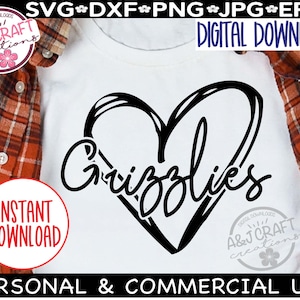 GRIZZLIES heart SVG, Grizzlies Basketball svg, Grizzlies Typography svg, Grizzlies Team Mascot png, Grizzlies Cheer svg, Go Grizzlies