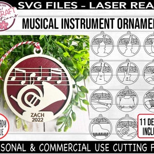 Muziekinstrument ornament BUNDEL SVG, muziek ornament SVG, band ornament SVG, instrument SVG, trompet ornament SVG, laser ornament SVG