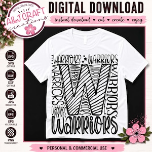 Warriors Team Mascot Typography SVG, School Spirit - Cheer, Football, Baseball, Soccer (Digital Download)