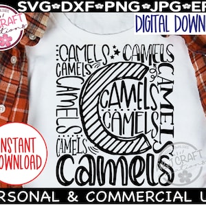 Camels typography SVG, Camels Team School Mascot, Camels Football, Camels Baseball svg, School Spirit tshirt, Camels Cheer, Teacher, Coach