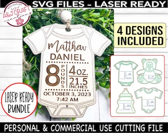 Baby Birth Stats Christmas Ornament Bundle SVG, Baby Birth Ornament, New Born Baby svg, Baby Announcement Ornament svg, Laser Ready File