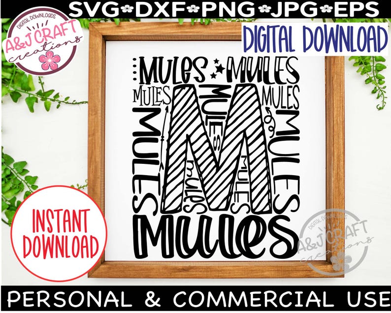 Mules Lettering Mules SVG, Mules Typography, Mules Football Svg, Mules School Spirit ...