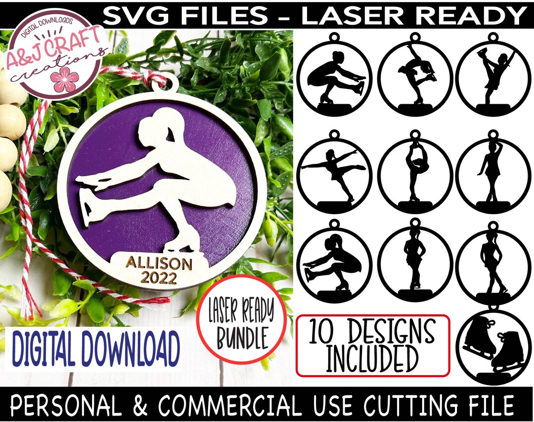 Figure Skater Ornament BUNDLE Svg, Figure Skating, Womens Figure
