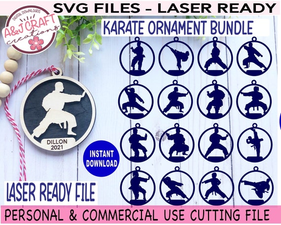 Karate Ornament Bundle SVG, Taekwondo Ornament, Martial Arts Ornament, Laser Ready File, Laser Ornament svg, Digital File ONLY
