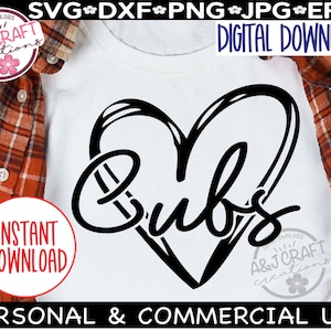 Cubs Heart Typography SVG, Cubs svg, Cubs Baseball svg, Cubs Basketball svg, Cubs Football svg, Cubs Team Mascot svg, Cubs Cheer, Cubs Coach