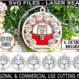 Basketball Team Ornament SVG Bundle, Coach Ornament svg, Basketball svg pour Glowforge, Laser Basketball svg File, Youth Basketball