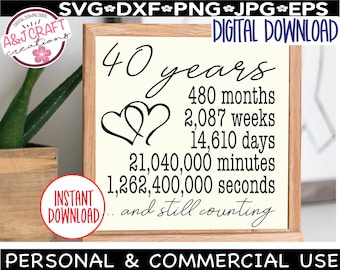 40e anniversaire de mariage svg, Renouvellement des vœux, 40e anniversaire, Cadeau du 40e anniversaire pour les parents, 40 ans svg, 40 ans ensemble