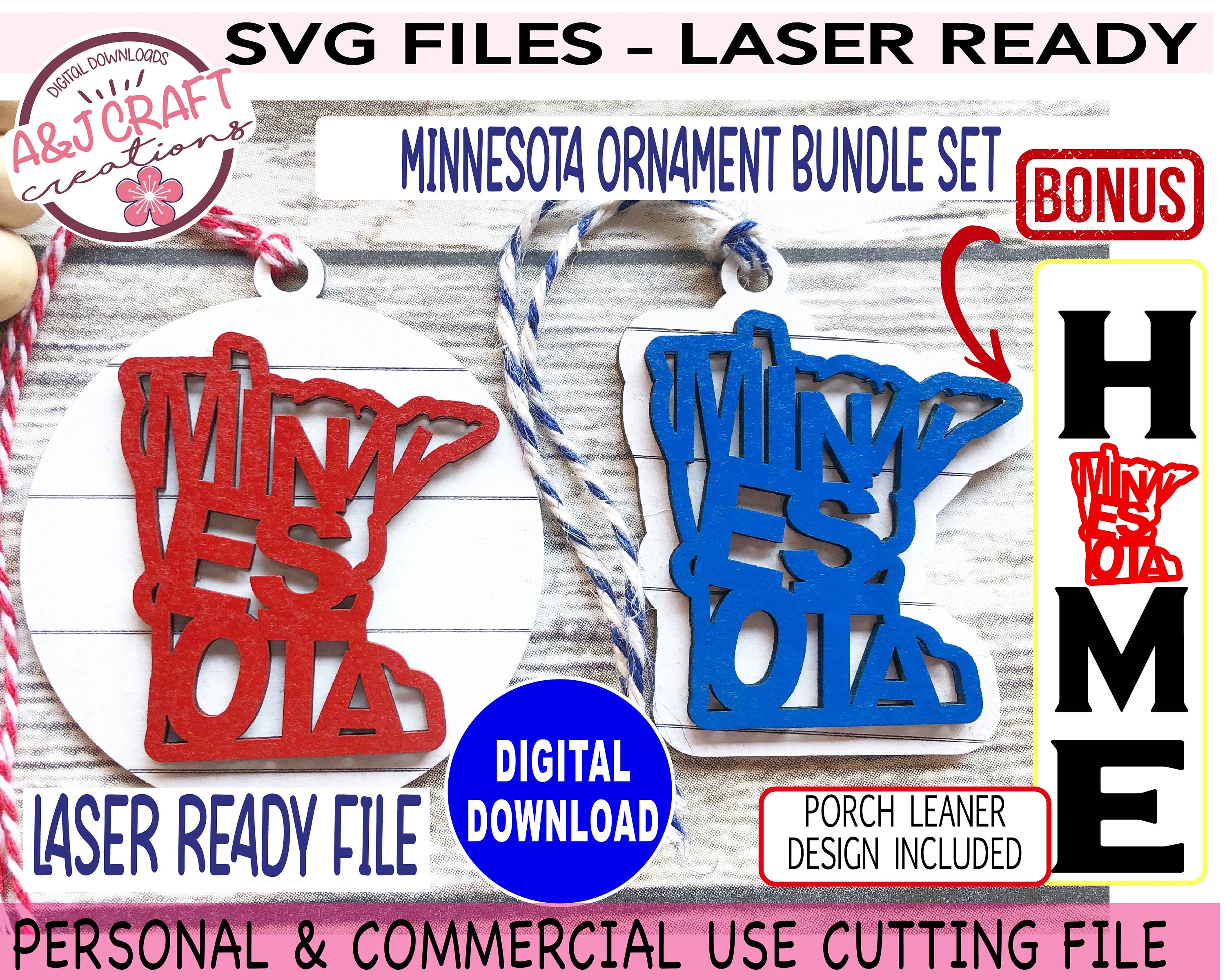 Minnesota Ornament SVG BUNDLE, Laser Ready File, Minnesota Word Art Svg ...