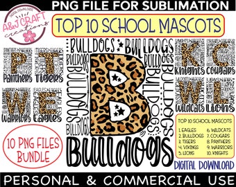 Paquete de mascota escolar PNG, Camisa de espíritu escolar png, Tipografía png, Equipo de fútbol png, Sublimación de mascota de la escuela, Estampado de leopardo, Top 10