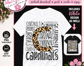 Cardinals Leopard Print PNG, School Team Spirit Mascot typography Design (Digital Download)