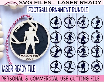 Football Ornament SVG Bundle, Football Ornament Laser File, Football Laser File, Football Player Ornament svg, Sports Laser cut file