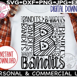 Banditen SVG, Banditen Fußball png, Typografie SVG, Banditen Fußballtrikot, Banditen png, Schulmaskottchen svg, Schulgeist Shirt, Go Bandits