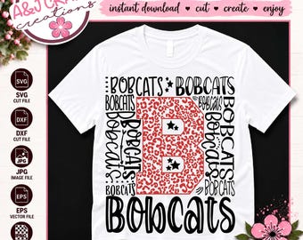 Bobcats Team Mascot Leopard Typography SVG, School Spirit - Cheer, Football, Baseball, Soccer (Digital Download)