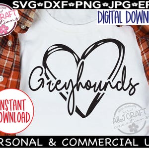 Cuore dei Greyhounds in formato SVG, Greyhounds in formato SVG, Greyhounds Football in formato SVG, Greyhounds Team Mascot in formato SVG, Spirito scolastico, Forza Greyhounds, Greyhounds Cheerleader