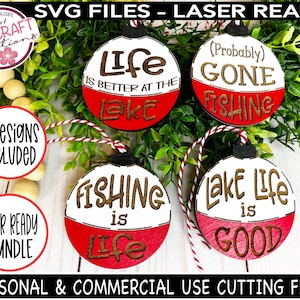 Het leven is beter bij de Lake Ornament SVG BUNDLE, Lake House Ornament svg, Gone Fishing Ornament, Fishing is Life, Bobber Ornament svg