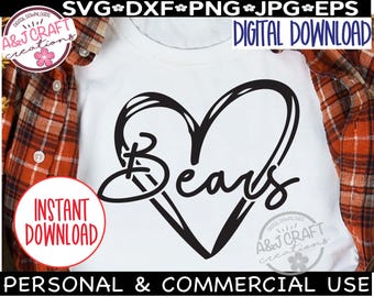 Bears heart SVG, Bears Football svg, Go Bears svg, Bears Team Mascot svg, Bears School Spirit, Bears Typography, Bears Cheer, Bears Teacher