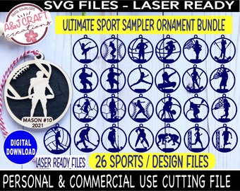 Ultimate Sports Bundle Ornament SVG, Sports Ornament svg bundle, Sports Sampler svg, Laser Ornament svg, Sports Laser cut file, Best Seller