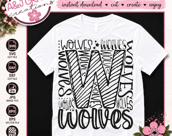 Wolves Team Mascot Typography SVG, School Spirit - Cheer, Football, Baseball, Soccer (Digital Download)