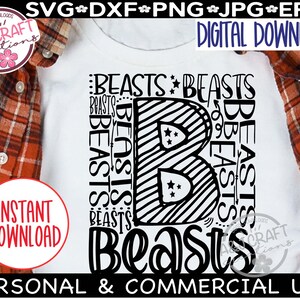 Beasts SVG, Beasts Football SVG, Forza Beasts SVG, Mascotte della squadra Beasts SVG, Spirito scolastico Beasts SVG, Tipografia Beasts SVG, Cheerleader Beasts SVG