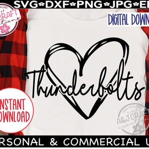 Thunderbolts Heart Typography SVG for School Spirit Shirts, Mascot Pride Digital File, Team Sports Shirt Design for Cricut and Silhouette