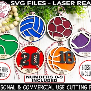 Sports Bundle Ornament SVG, Baseball Ornament svg, Football Ornament svg, Basketball, Soccer, Volleyball, Tennis, Sports Laser cut file