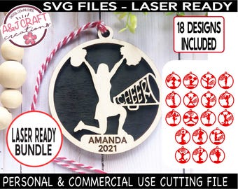 Cheer Ornament svg BUNDLE, Cheerleading Ornament SVG, Cheer Laser File, Laser Cheer svg, Cheer Ornament File, Cheerleading Laser cut file