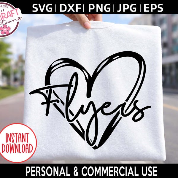Flyers Heart Typography SVG, School Mascot Spirit Wear (Digital Download)