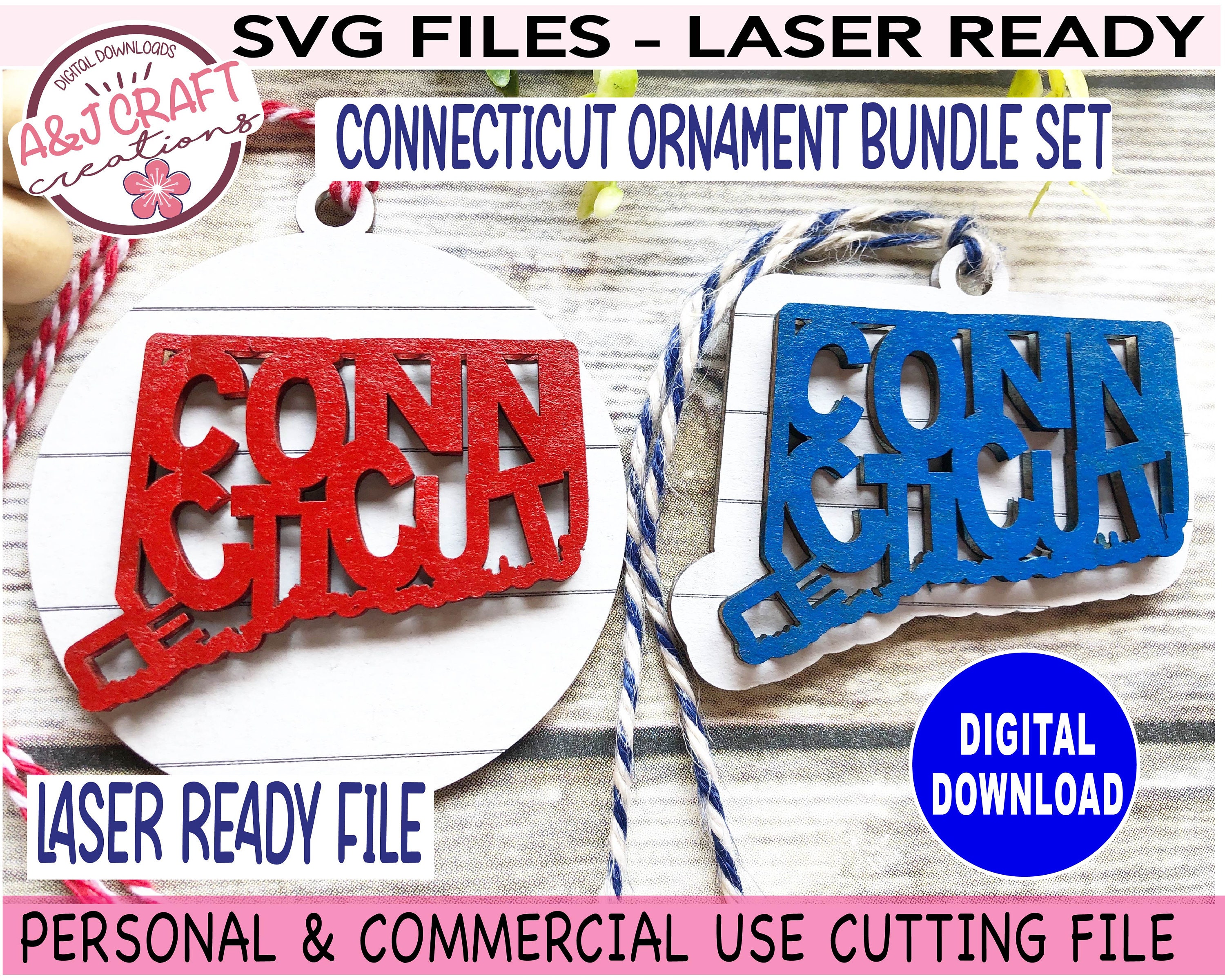 Connecticut Ornament SVG BUNDLE, Laser Ready File, Connecticut Word Art ...
