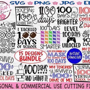 100 Days of svg, School Bundle svg, 100 Days Brighter svg, 100 Days of School svg, Zooming 100 days, One hundred days, 100 school days svg