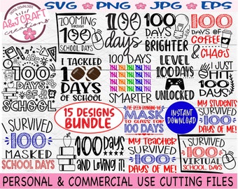 100 Days of svg, School Bundle svg, 100 Days Brighter svg, 100 Days of School svg, Zooming 100 days, One hundred days, 100 school days svg