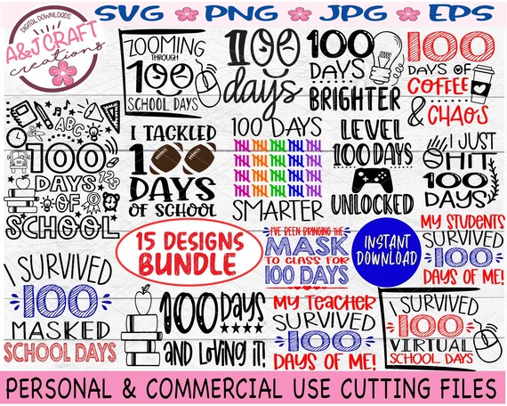 100 Days of svg, School Bundle svg, 100 Days Brighter svg, 100 Days of School svg, Zooming 100 days, One hundred days, 100 school days svg