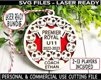 Soccer Team Ornament SVG Bundle, Soccer Laser Cut File, Soccer Coach Gift, Soccer Team gift svg, Soccer Laser svg, Laser Ready File