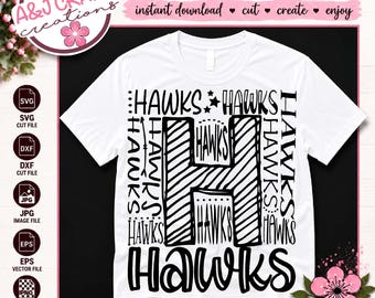 Hawks Team Mascot Typography SVG, School Spirit - Cheer, Football, Baseball, Soccer (Digital Download)