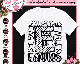 Eagles-Teammaskottchen-Typografie SVG, Schulgeist – Cheerleading, Football, Baseball, Fußball (Digitaler Download)